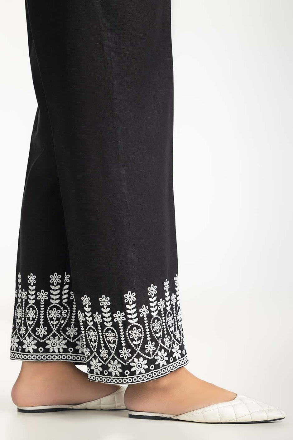 Black Khaddar Embroidered Trouser