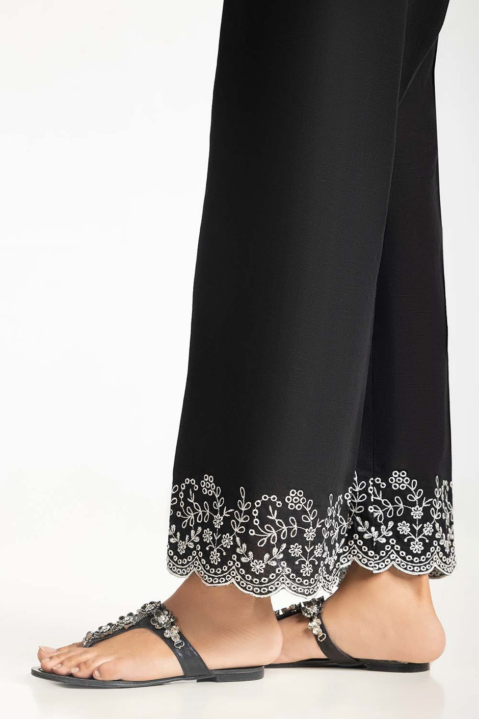 Black Khaddar Embroidered Trouser