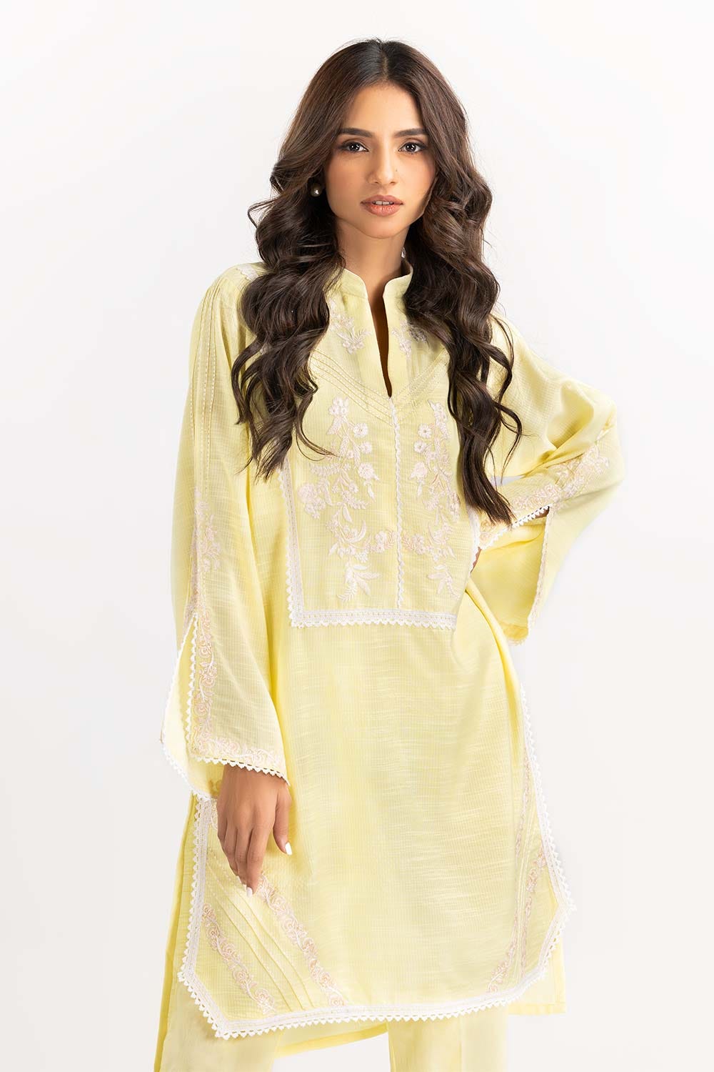 2 Piece Dobby Embroidered Shirt With Trouser