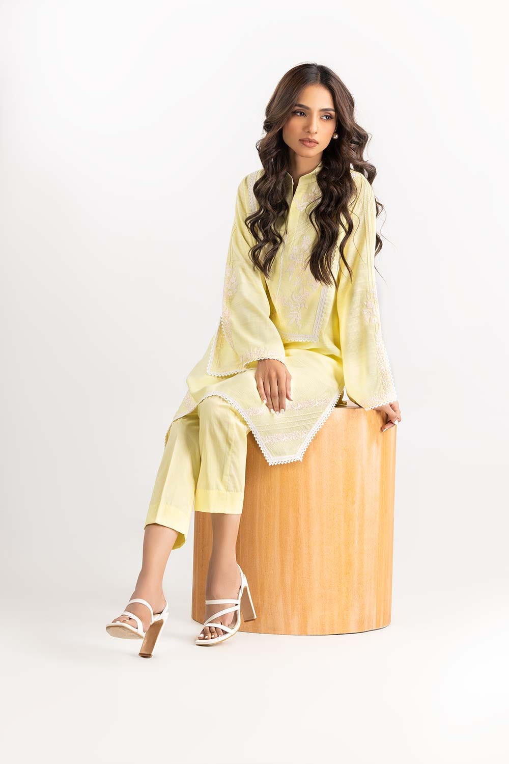 2 Piece Dobby Embroidered Shirt With Trouser