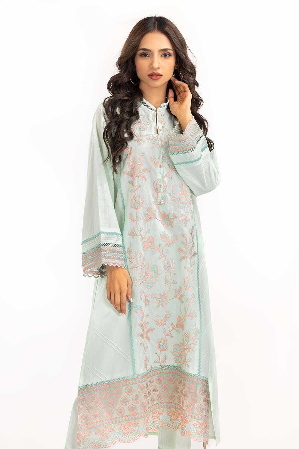 2 Piece Cambric Suit Embroidered Shirt Trousers IPW-22-27
