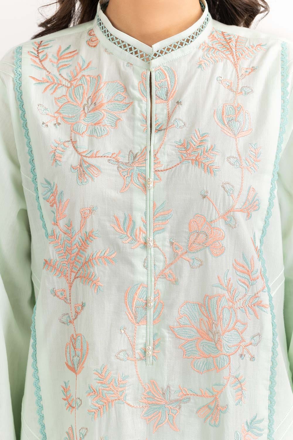 2 Piece Cambric Suit Embroidered Shirt Trousers IPW-22-27