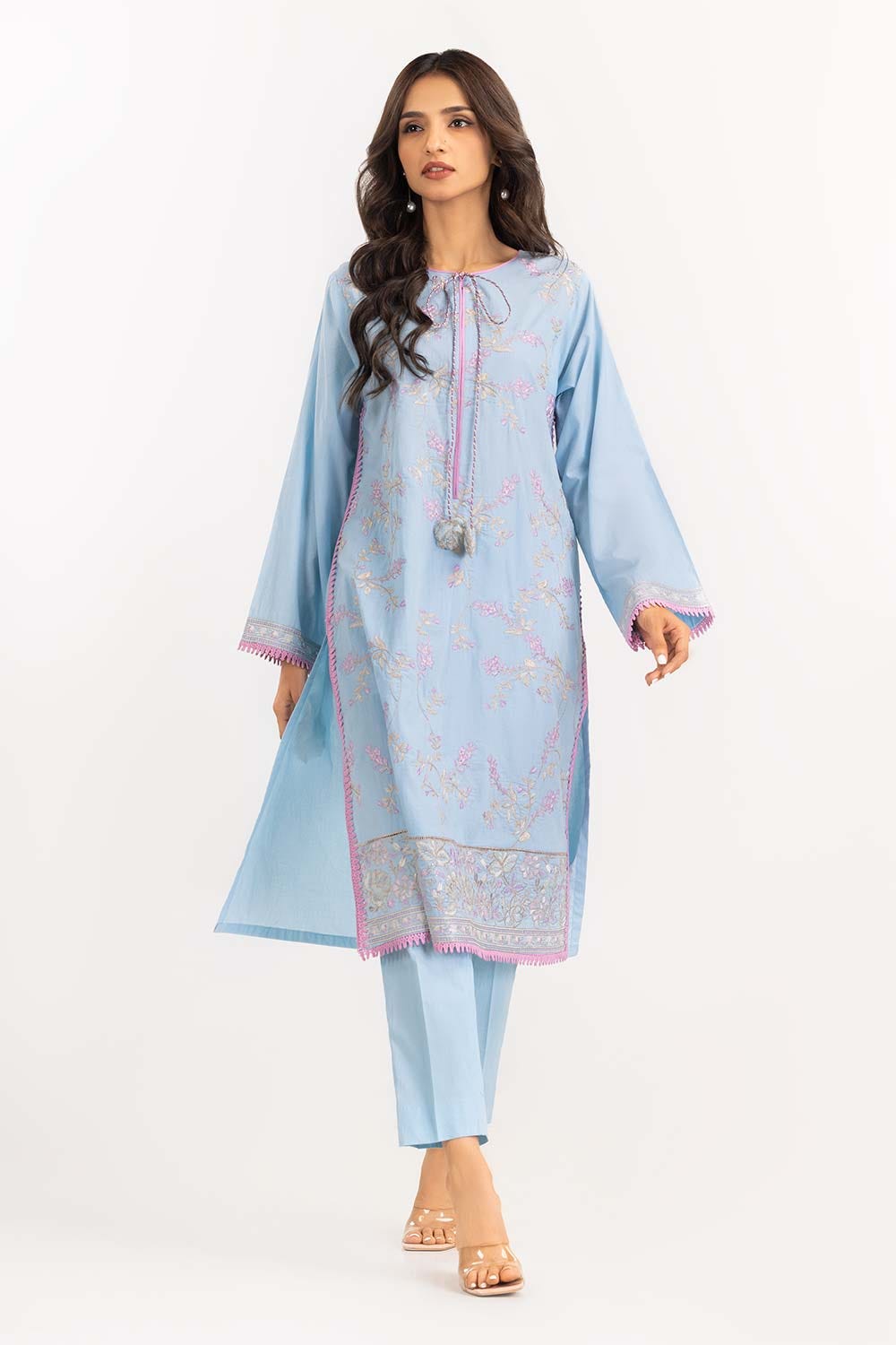 2 Piece Cambric Suit Embroidered Shirt Trousers IPW-22-28