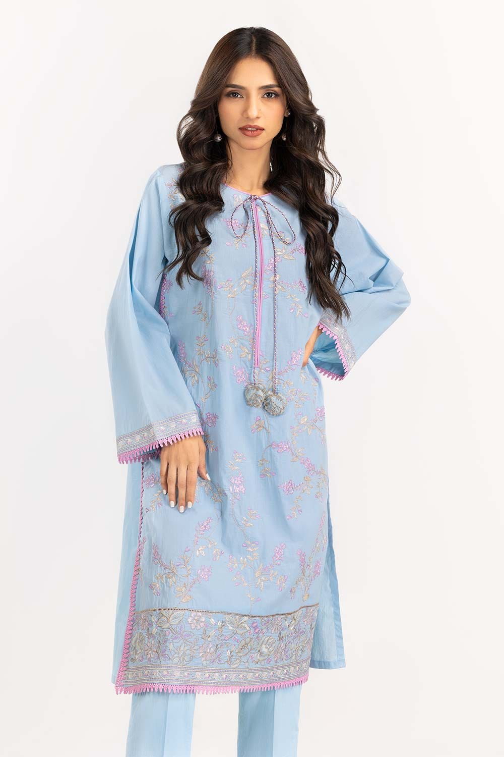 2 Piece Cambric Suit Embroidered Shirt Trousers IPW-22-28