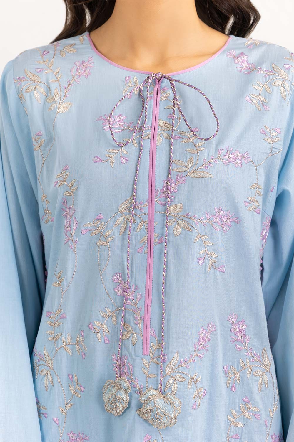 2 Piece Cambric Suit Embroidered Shirt Trousers IPW-22-28