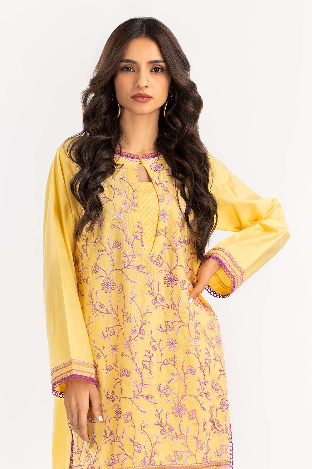 2 Piece Cambric Suit Embroidered Shirt Trousers IPW-22-29