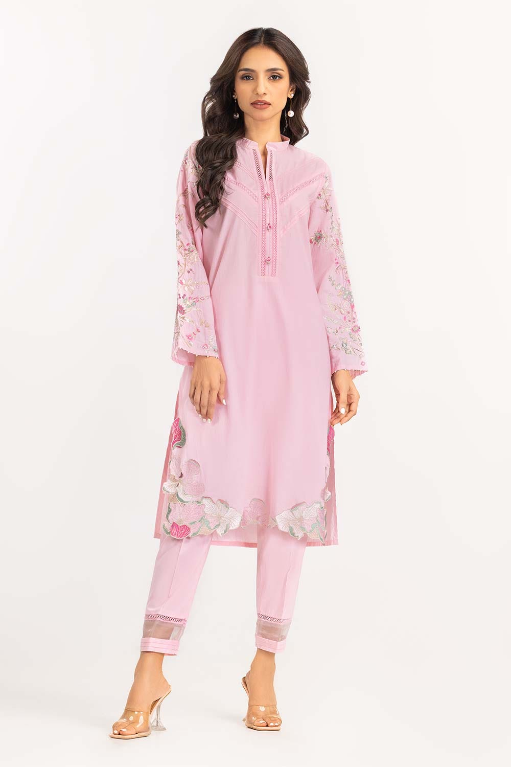 2 Piece Cambric Suit Embroidered Shirt Trousers IPW-22-31