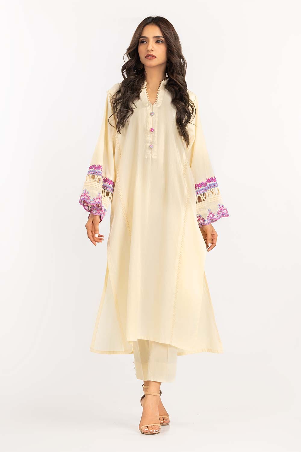 2 Piece Cambric Suit Embroidered Shirt Trousers IPW-22-35