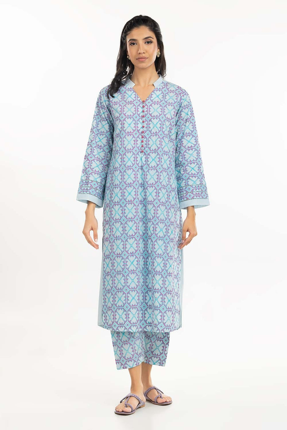 Printed Cambric Shirt With Trousers