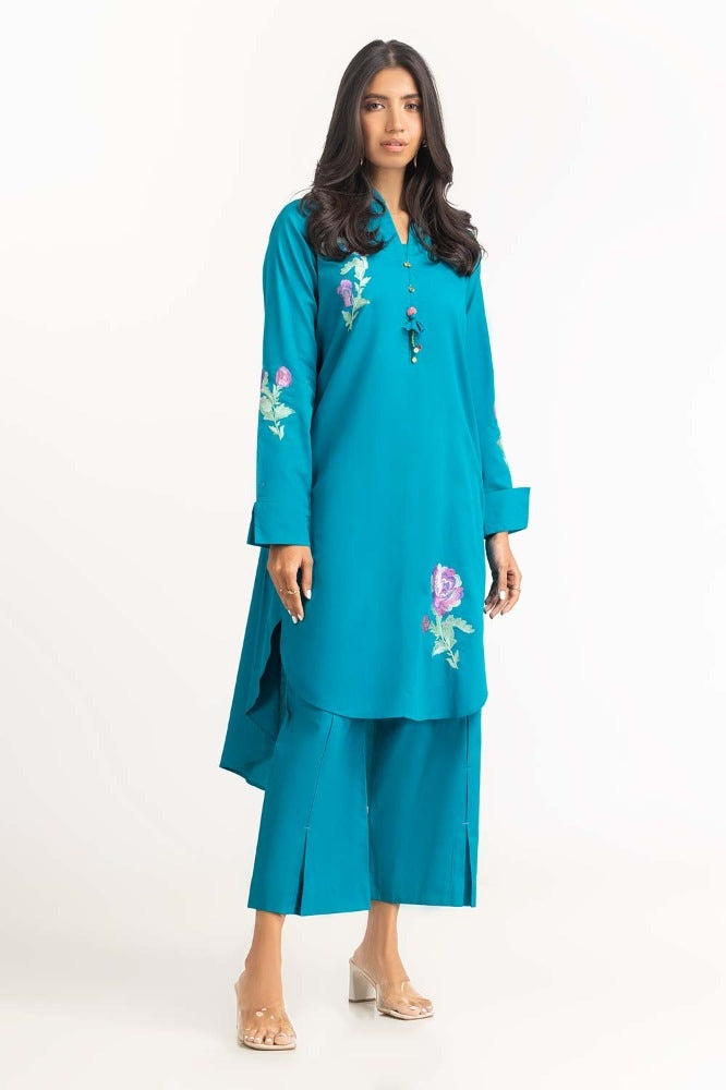 Dyed Corduroy Embroidered Shirt With Trouser
