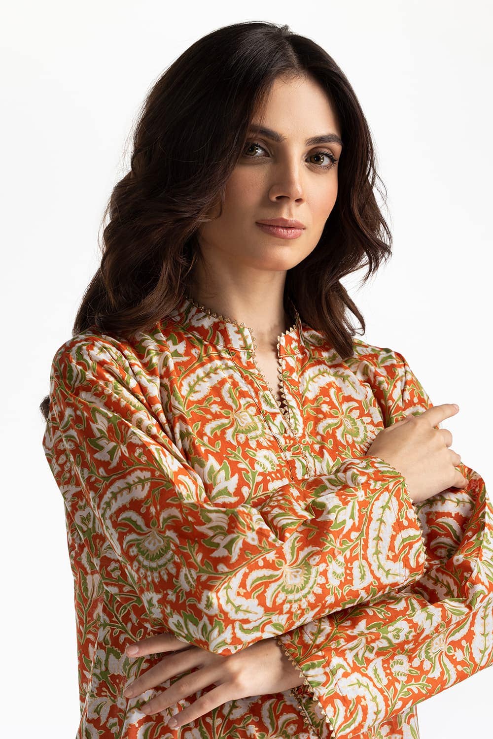 Lawn Gold Printed Shirt IUSTK-261