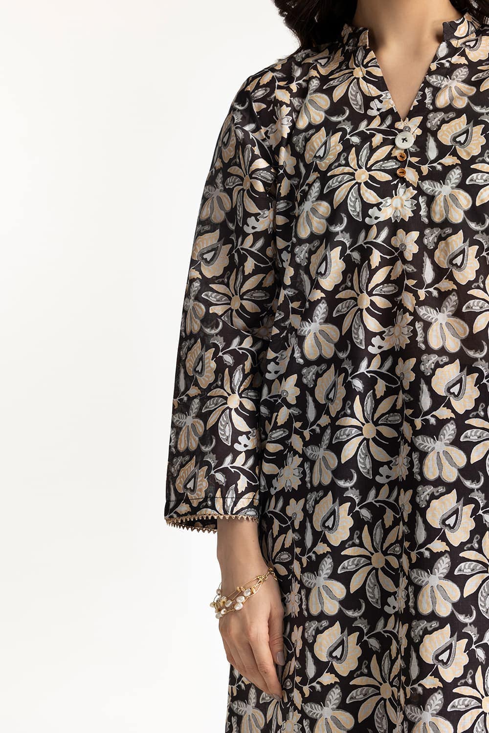 Lawn Gold Printed Shirt IUSTK-281