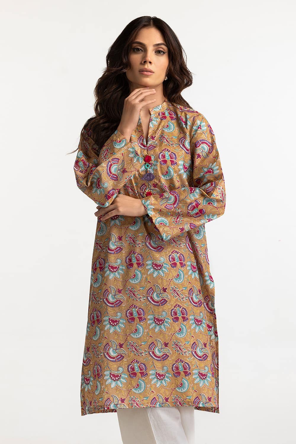 Lawn Gold Printed Shirt IUSTK-284