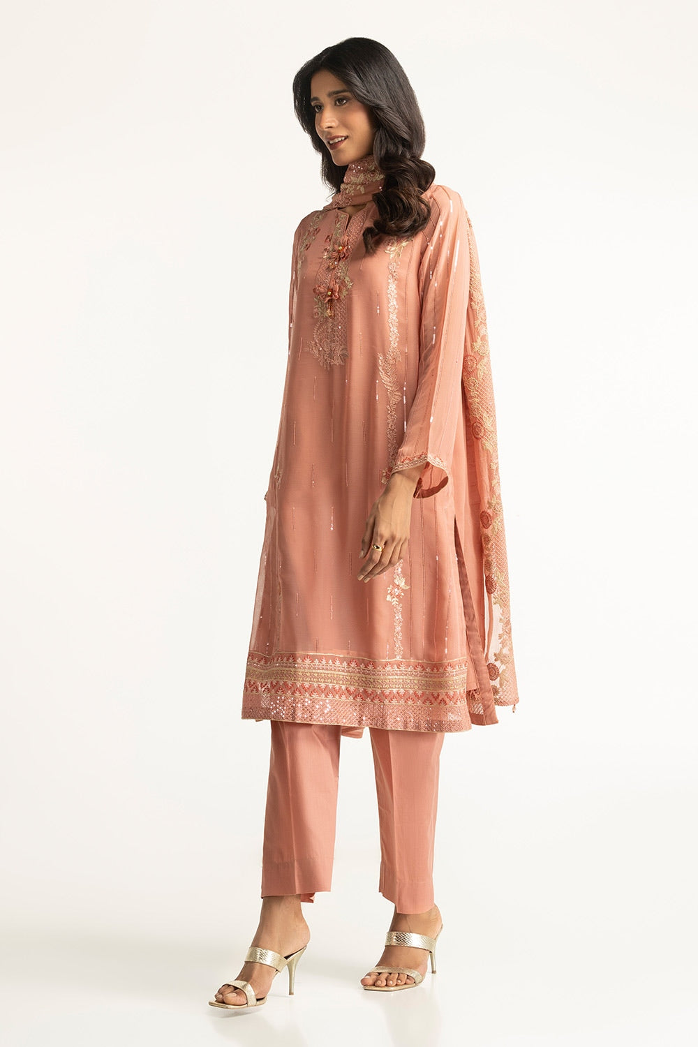 3 Piece Chiffon Embroidered Suit
