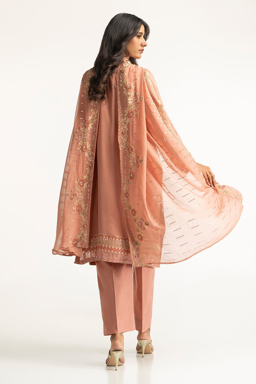 3 Piece Chiffon Embroidered Suit