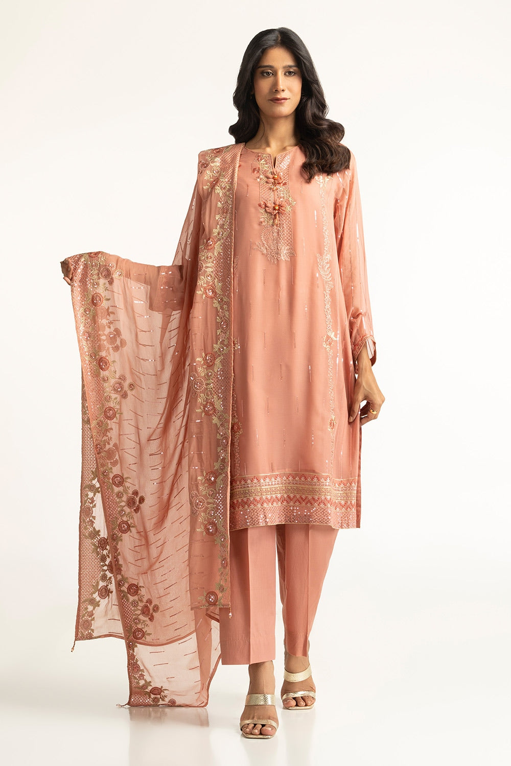 3 Piece Chiffon Embroidered Suit