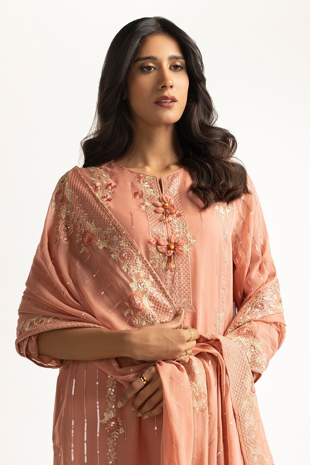 3 Piece Chiffon Embroidered Suit