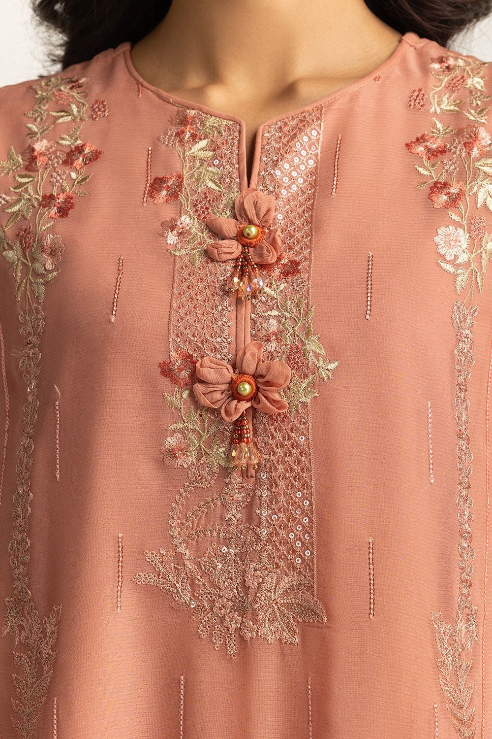 3 Piece Chiffon Embroidered Suit