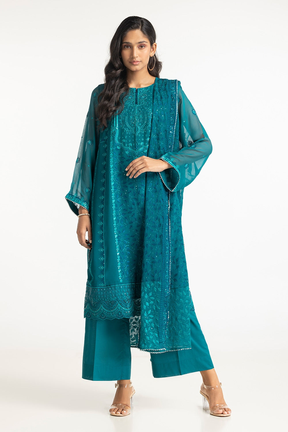 3 Piece Chiffon Embroidered Suit IUSTKSD-198