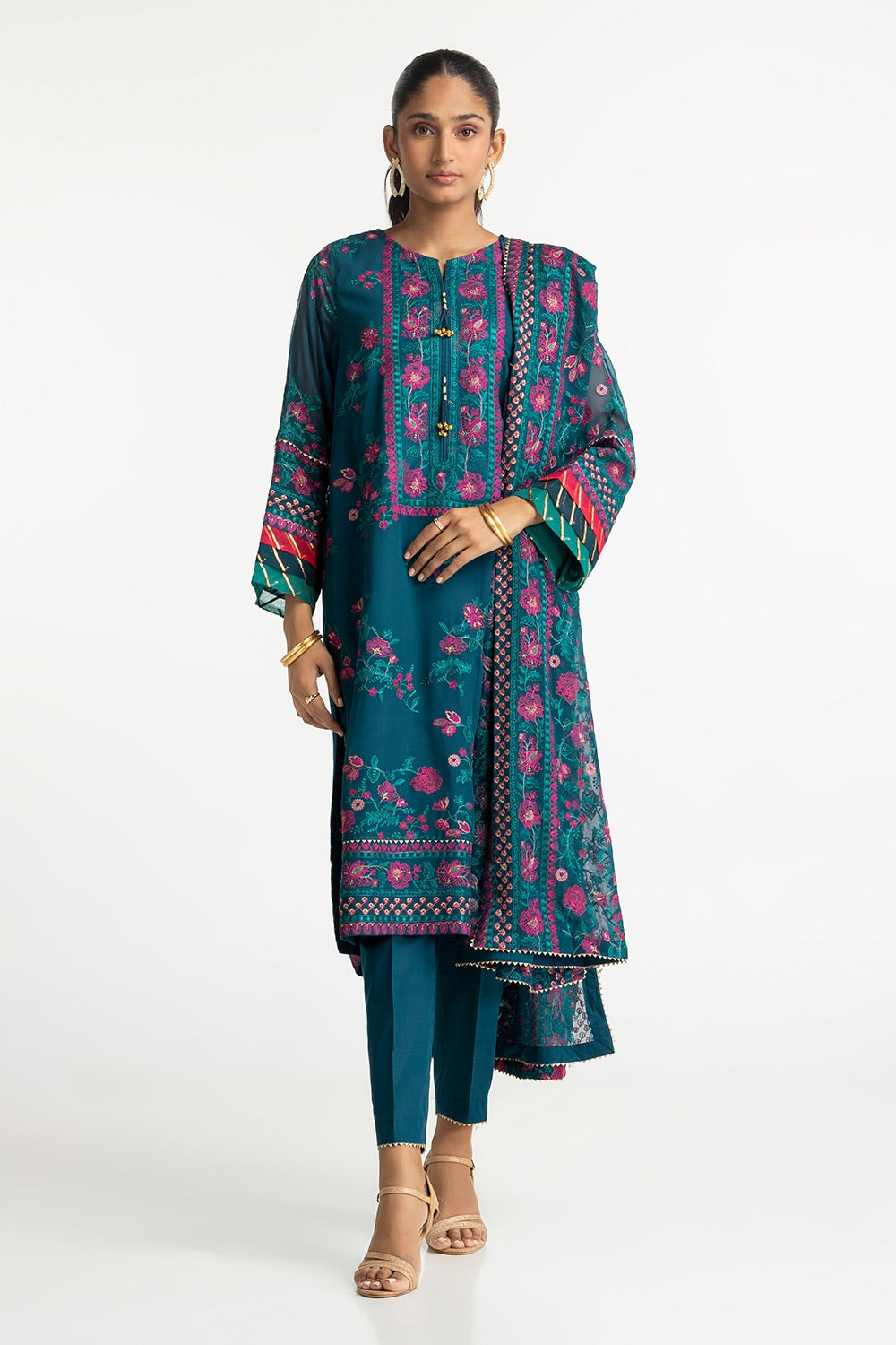3 Piece Chiffon Embroidered Suit IUSTKSD-200