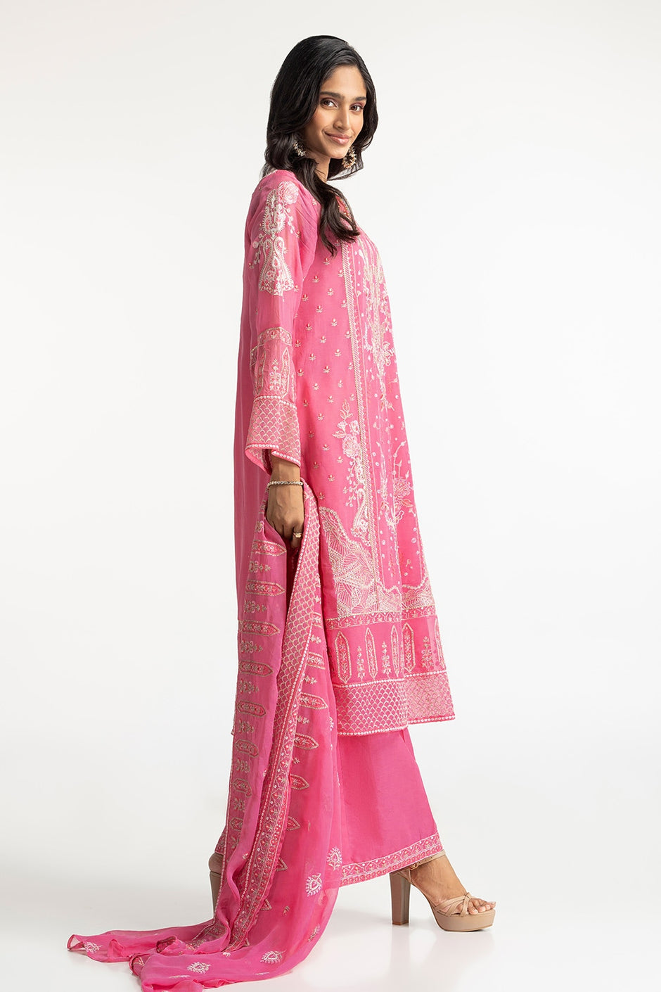 3 Piece Chiffon Embroidered Suit