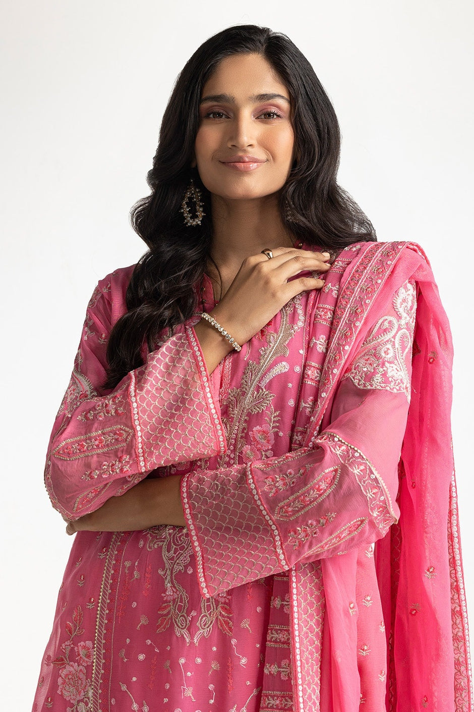 3 Piece Chiffon Embroidered Suit