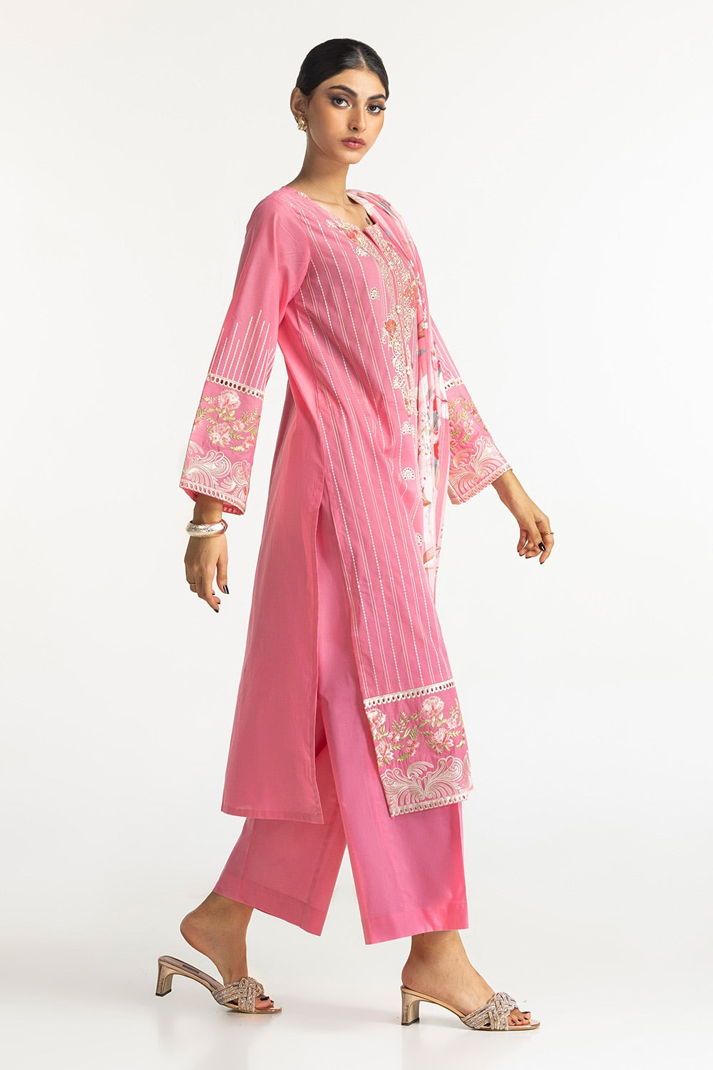 3 Piece Lawn Schiffli Embroidered Suit