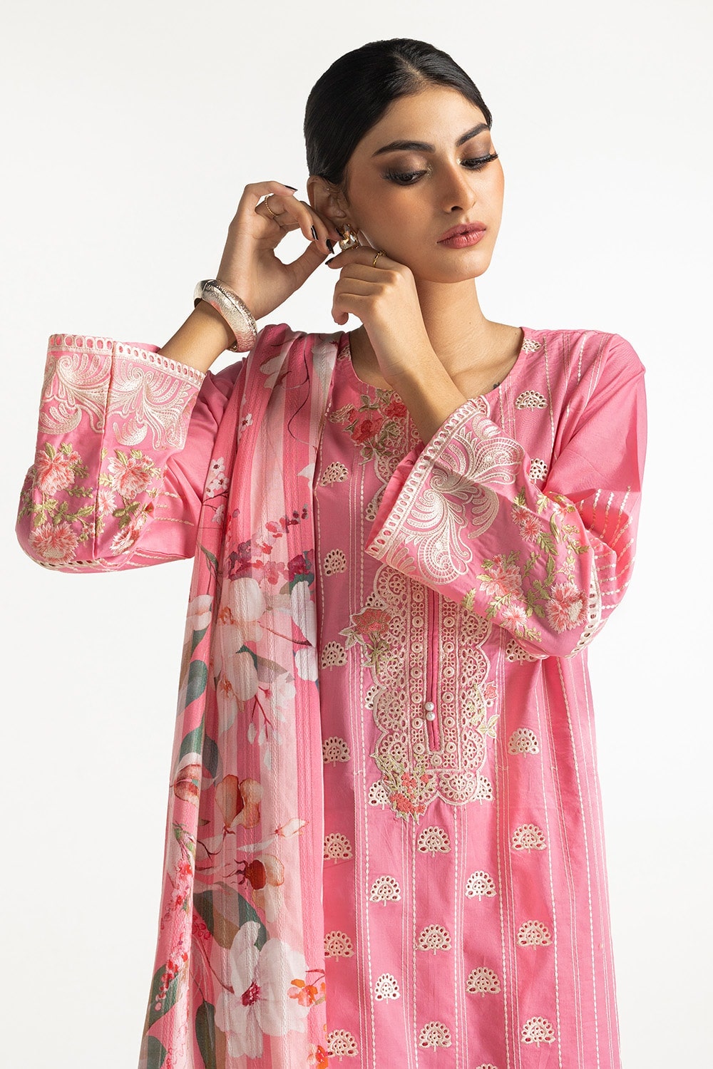 3 Piece Lawn Schiffli Embroidered Suit