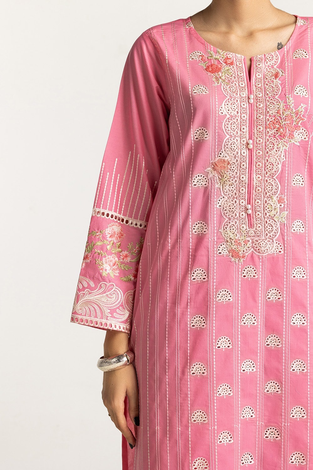 3 Piece Lawn Schiffli Embroidered Suit