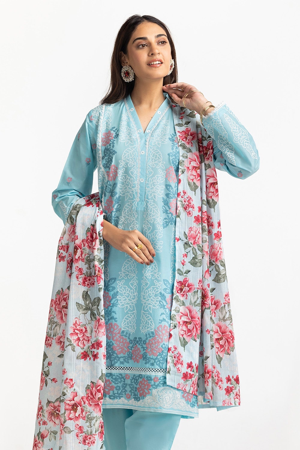 3 Piece Lawn Printed With Embroidered Suit IUSTKSD-210