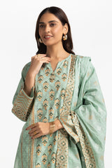 3 Piece Lawn Gold And Lacquer Printed Suit IUSTKSD-269