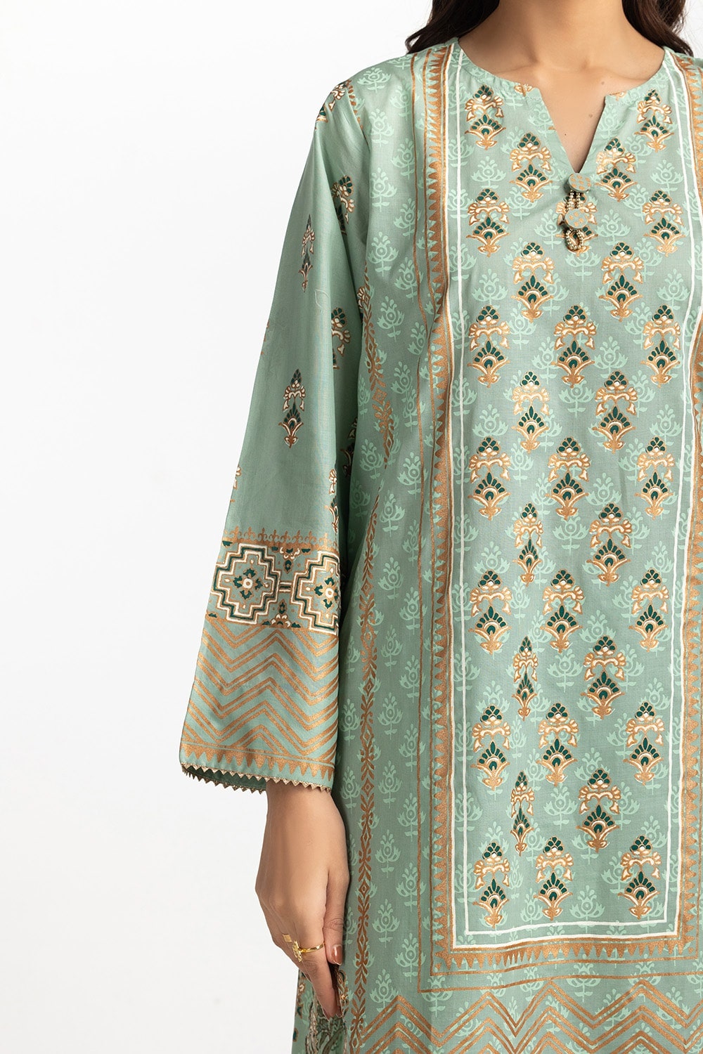 3 Piece Lawn Gold And Lacquer Printed Suit IUSTKSD-269