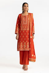 3 Piece Lawn Gold And Lacquer Printed Suit IUSTKSD-272
