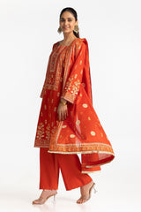 3 Piece Lawn Gold And Lacquer Printed Suit IUSTKSD-272