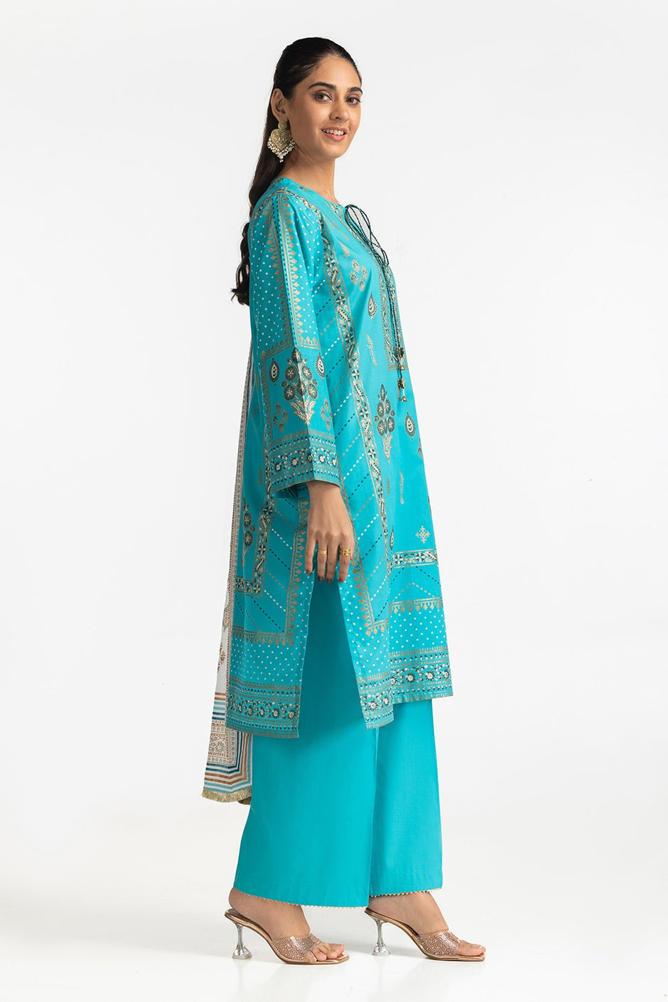 3 Piece Lawn Gold And Lacquer Printed Suit IUSTKSD-273