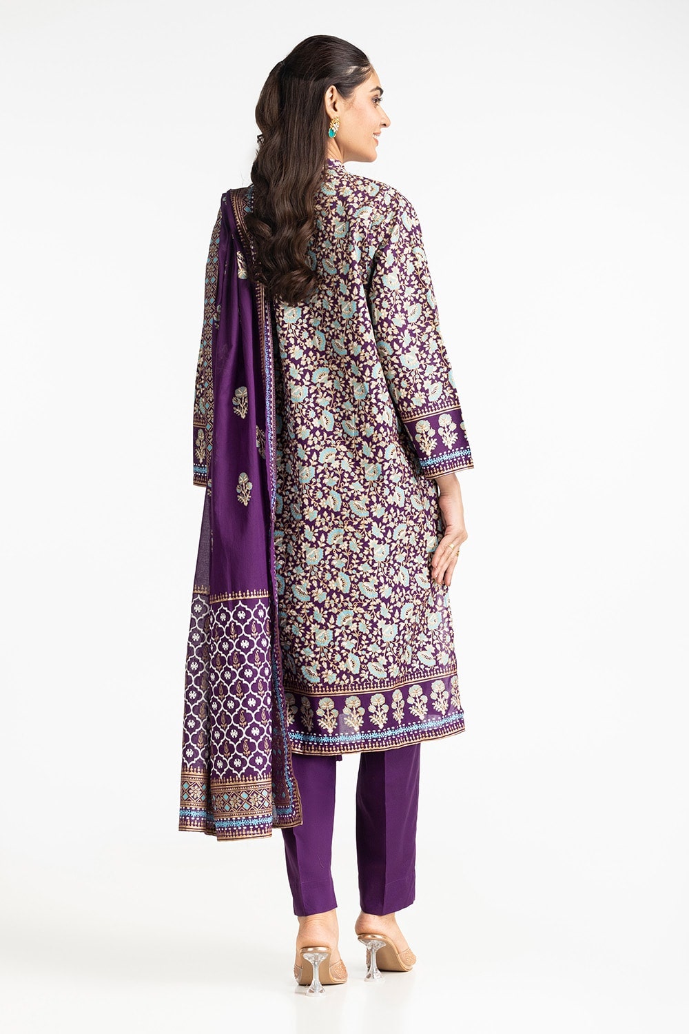 3 Piece Lawn Gold And Lacquer Printed Suit IUSTKSD-288