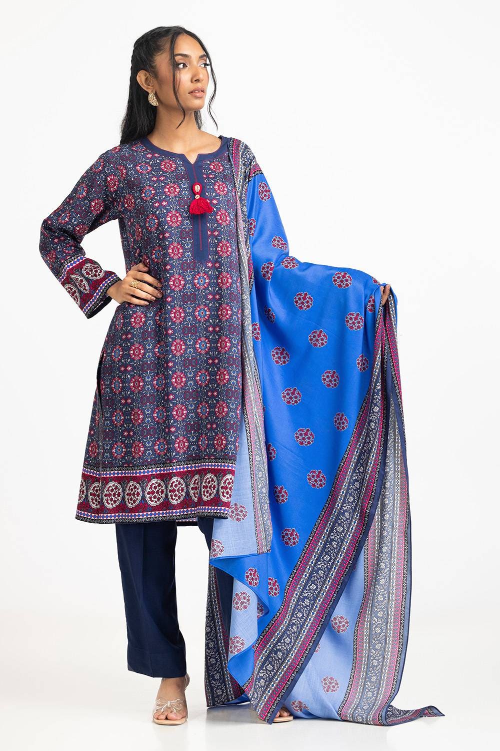 3 Piece Linen Printed Suit IUSTKSD-320