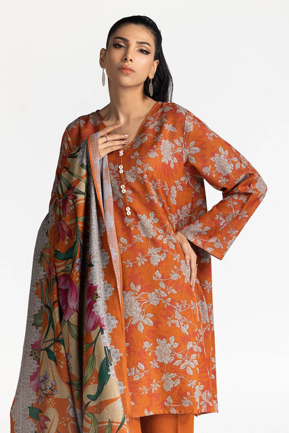 3 Piece Dhanak Printed Suit