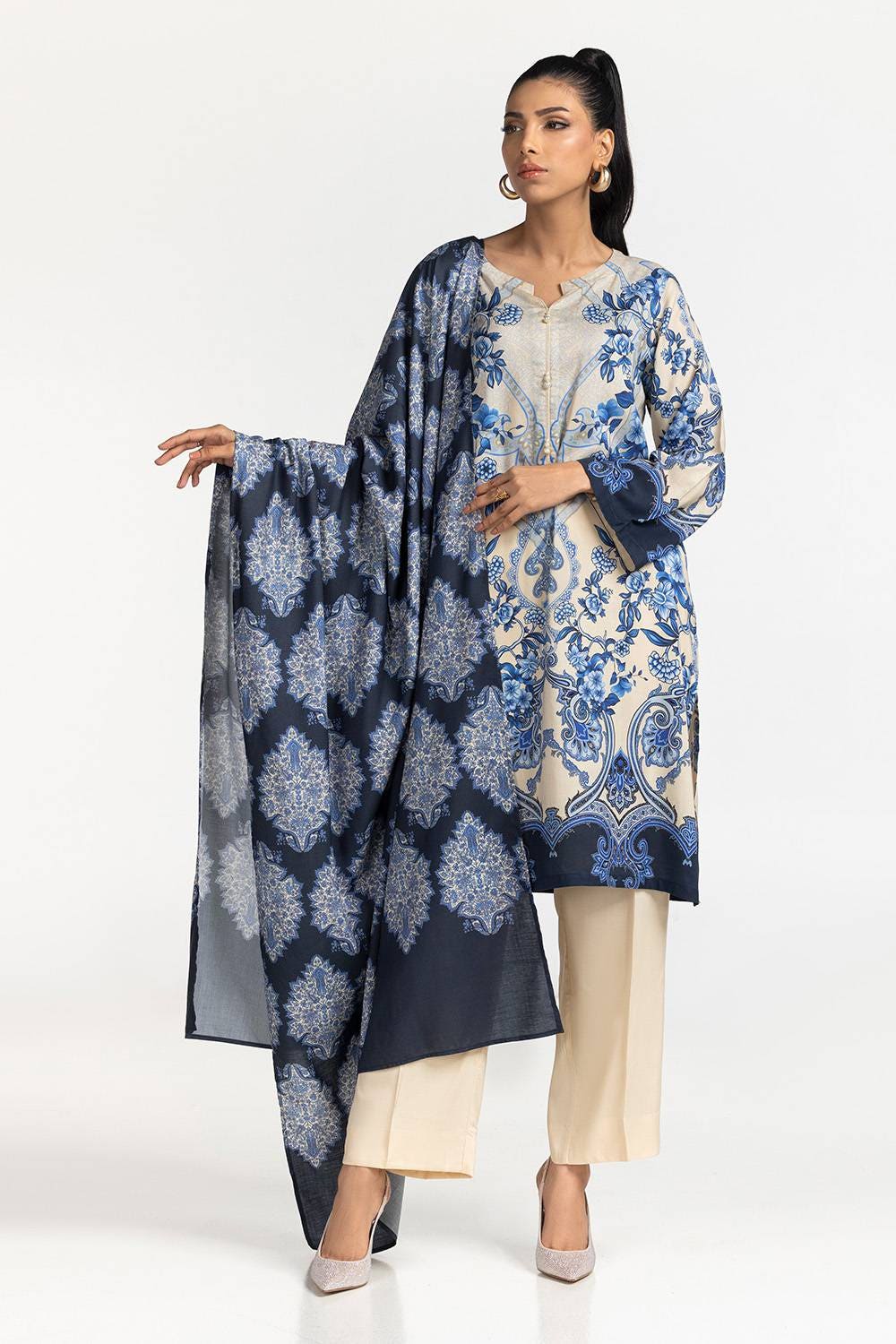 3 Piece Printed Linen Suit IUSTKSD-329