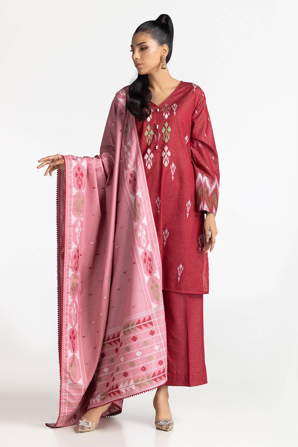3 Piece Dyed Embroidered Jacquard Suit IUSTKSD-339