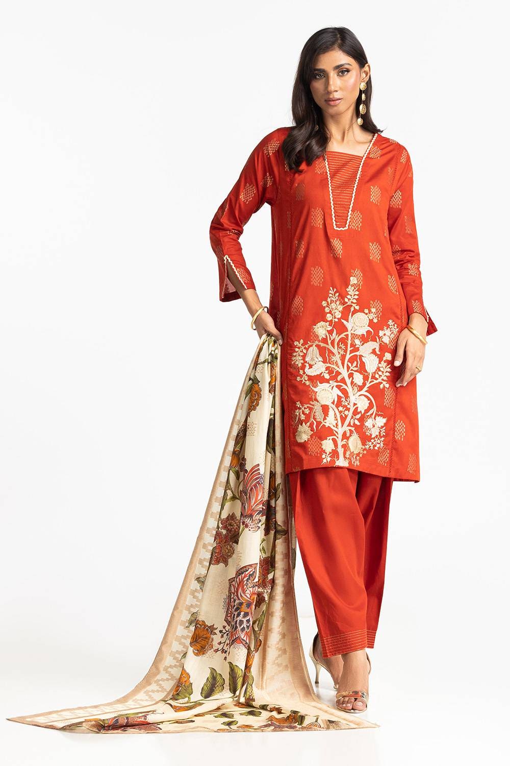3 Piece Jacquard Embroidered Suit IUSTKSD-342