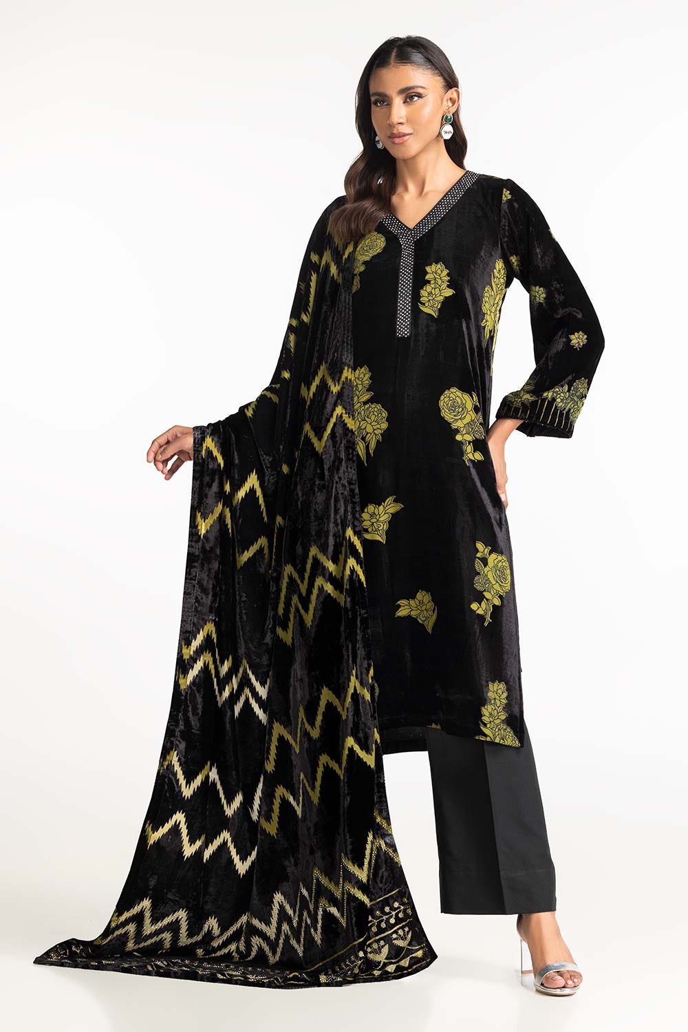 3 Piece Velvet Burnout Suit IUSTKSD-355