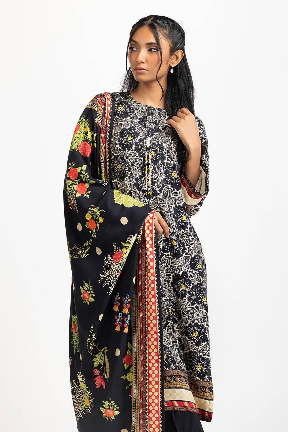 3 Piece Linen Printed Suit