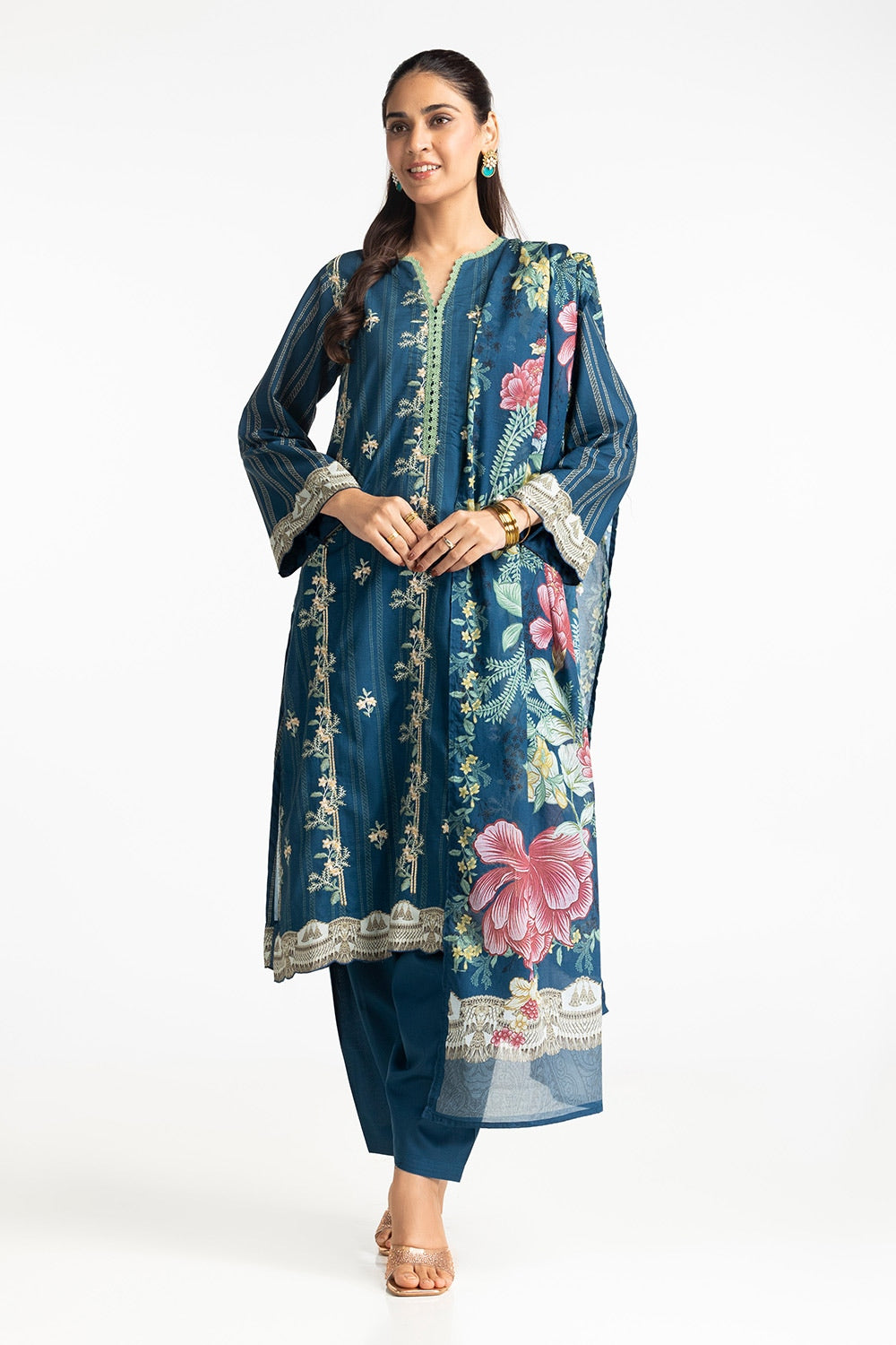 3 Piece Lawn Printed With Embroidered Suit
