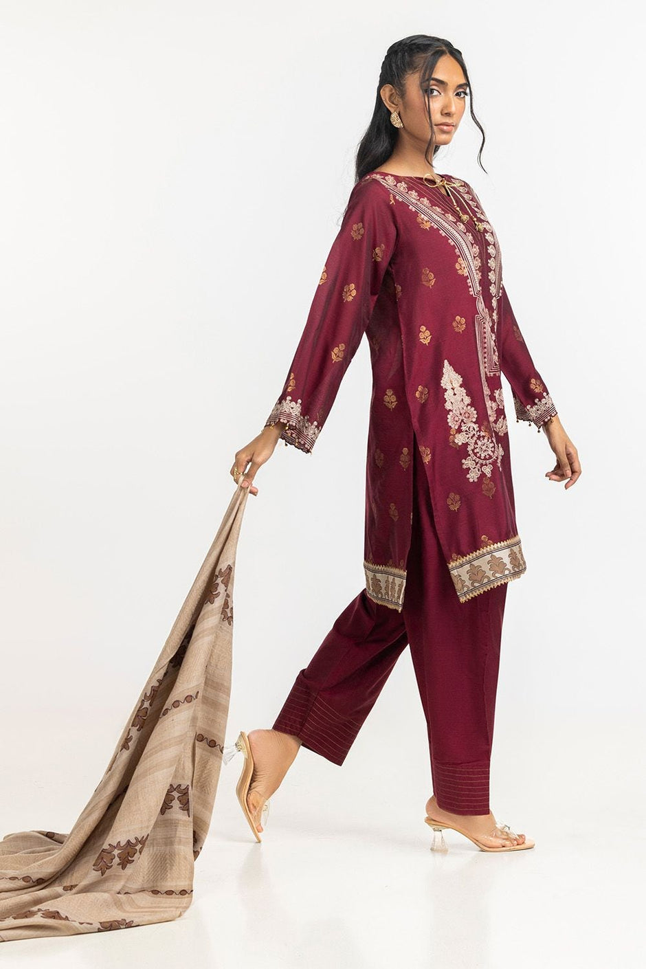 3 Piece Jacquard Embroidered Suit