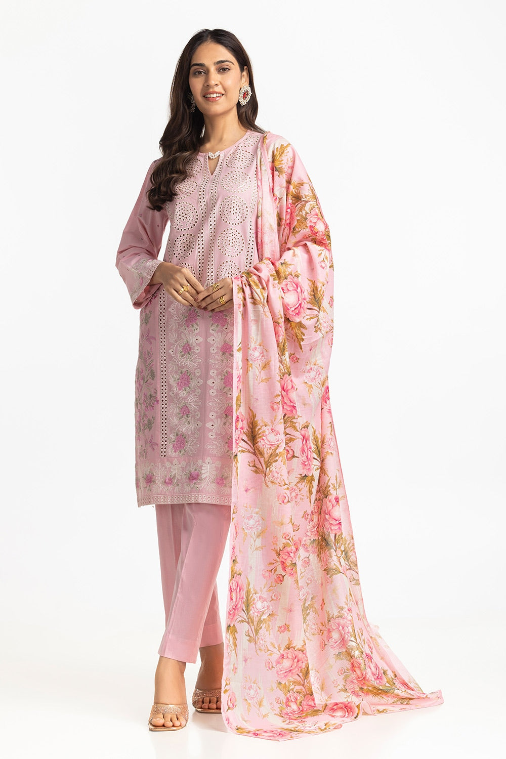 3 Piece Lawn Schiffli Embroidered Suit IUSTKSD-373