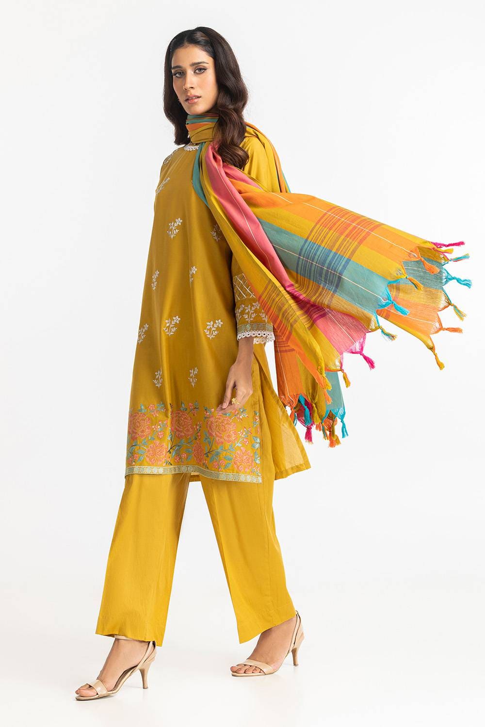 3 Piece Cambric Embroidered Suit IUSTKSD-391
