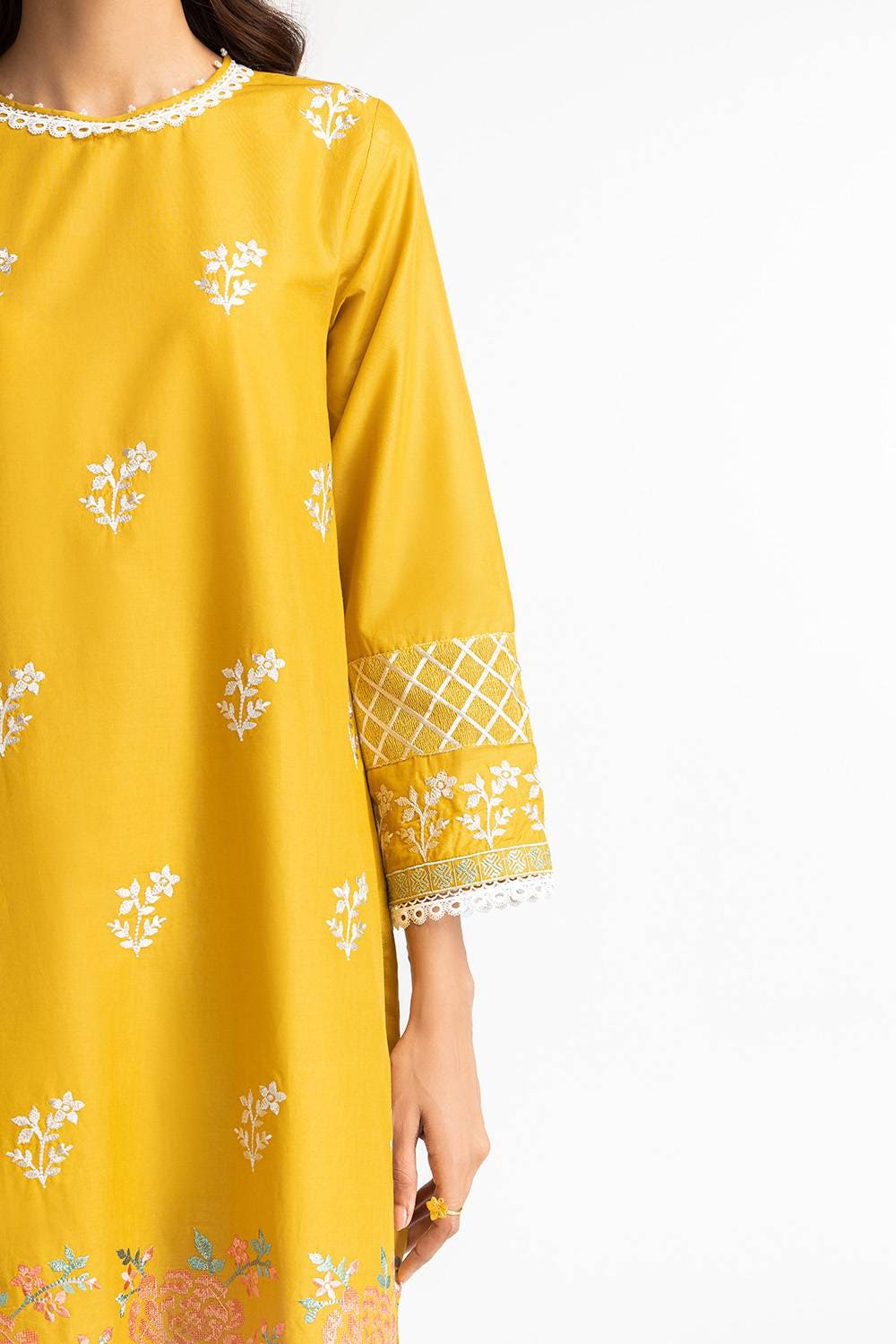 3 Piece Cambric Embroidered Suit IUSTKSD-391