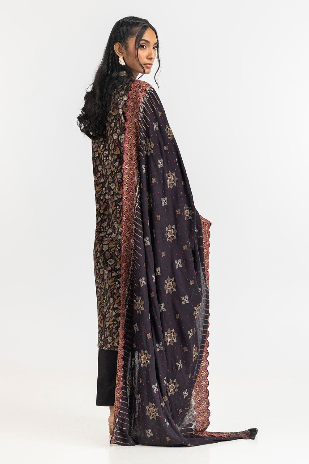 3 Piece Khaddar Printed With Embroidered Suit