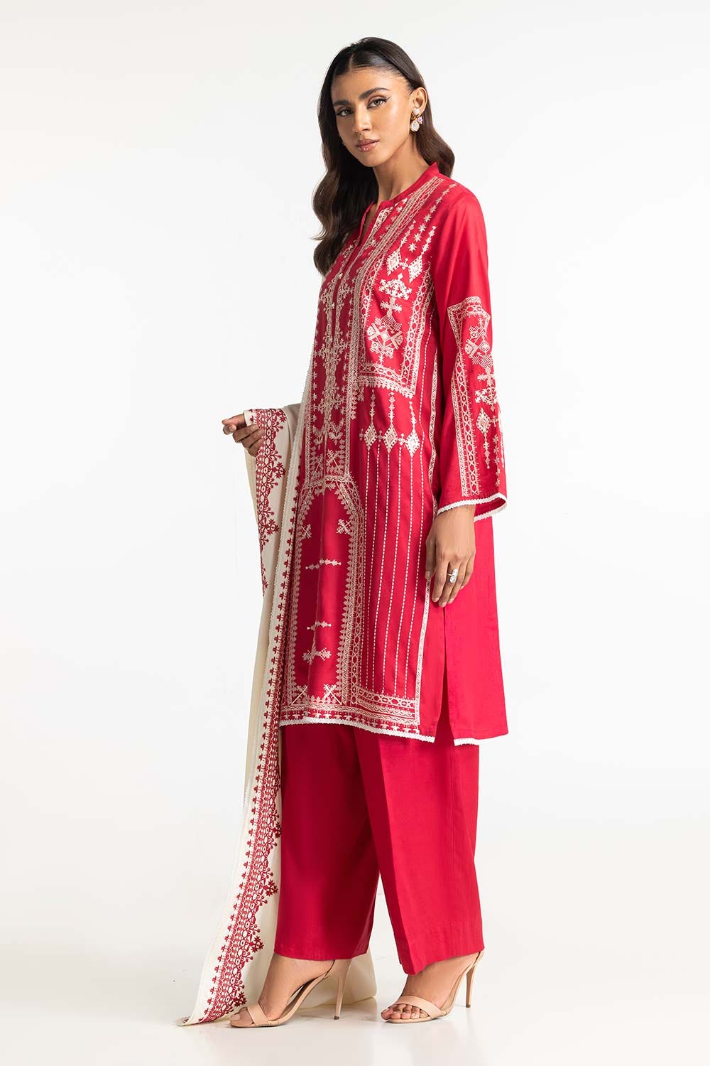 3 Piece Cotail Embroidered Suit IUSTKSD-465